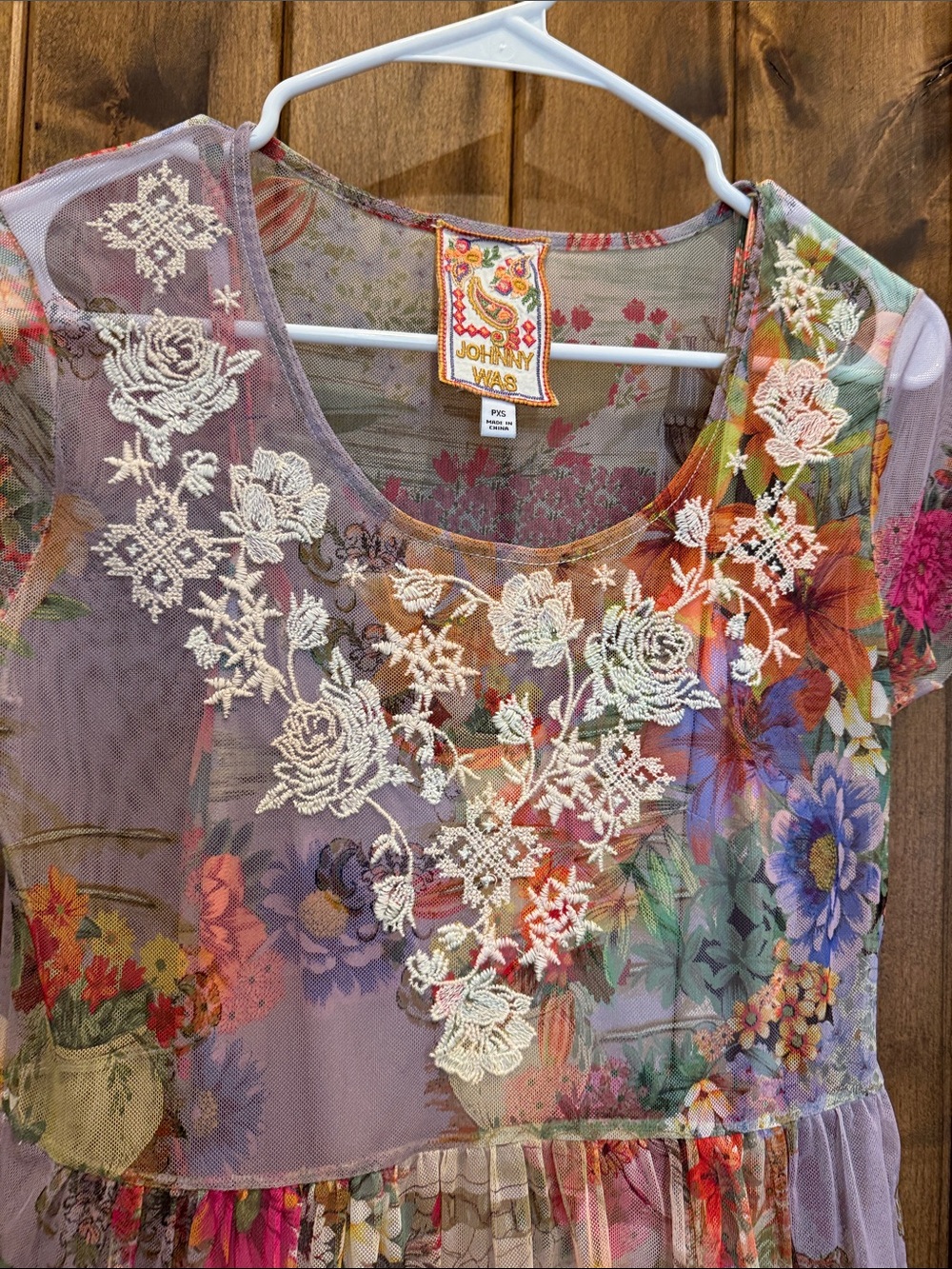 Johnny Was Lavender Floral Embroidered YASMINE MESH DRESS - Picture 4 of 6